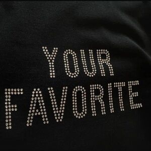 Black Graphic Tee with Rhinestone Text